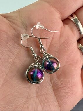 Wire Wrapped Glass Bead Earrings